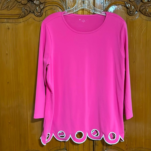 E.L.I. Tops - E.L.I. Pink Embroidered Eyelet Scalloped Hem Top